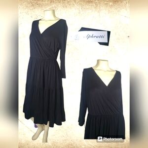 Aphratti Wide collar V neck wrap Jersey Black dress Size L